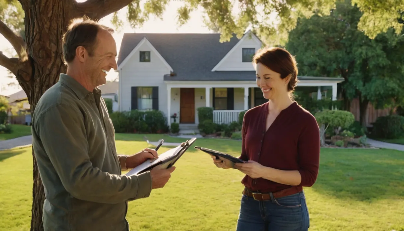 A homeowner reviewing a written tree removal quote with a local provider